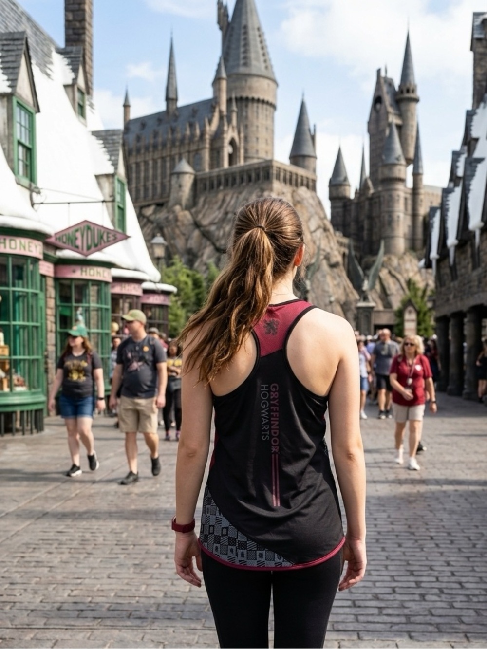Harry Potter Hogwarts Gryffindor Black and Maroon Racerback Tank with Crest